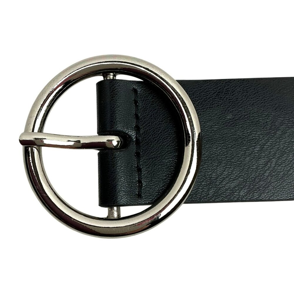 New Round Silver Buckle Belt Womens Medium Black